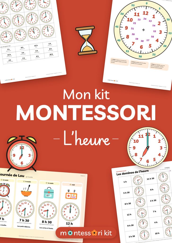 Kit Montessori pour apprendre l’heure à imprimer : grande horloge à fabriquer, cartes et frise de la journée pour enfants de 4 à 7 ans