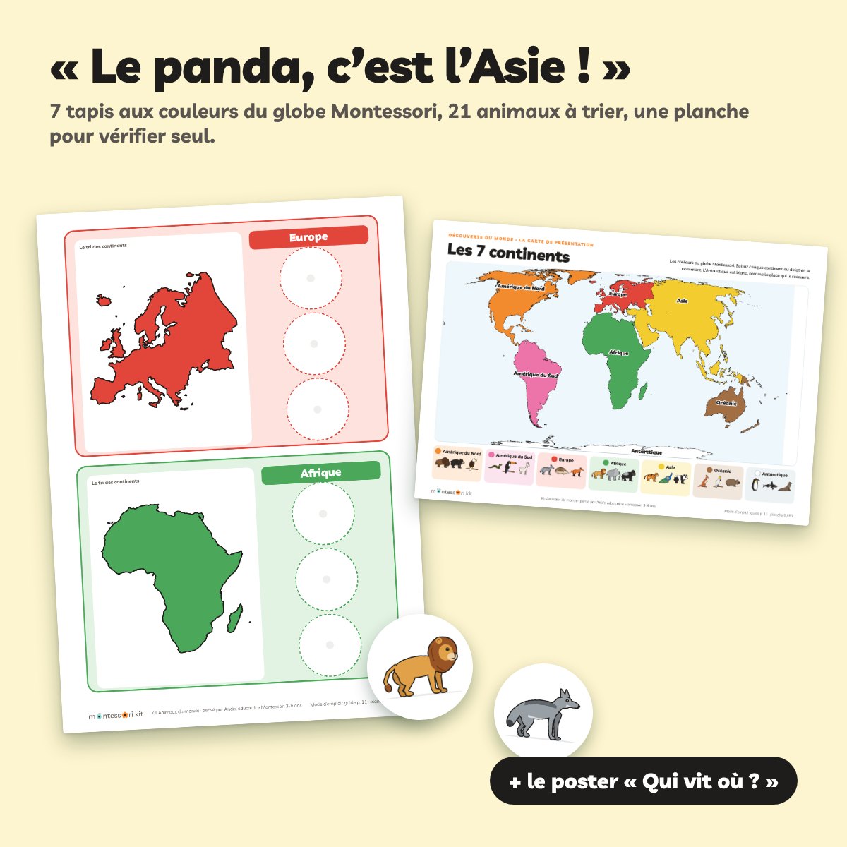Le grand poster « Qui vit où ? » : chaque animal sur son continent