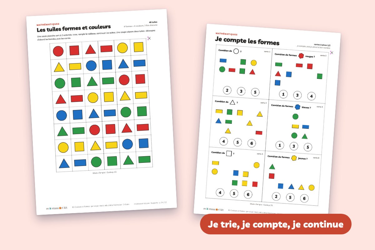 Trier et compter par couleur et par forme : activités Montessori dès 2 ans