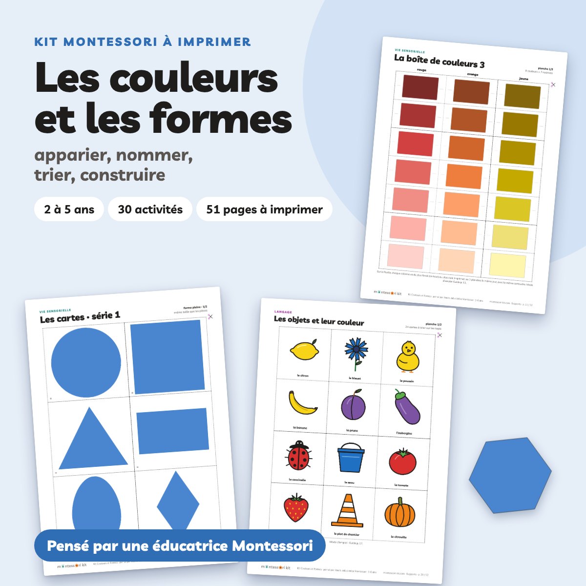 Mon kit Montessori Les couleurs et les formes à imprimer, dès 2 ans : 30 activités et 51 pages à imprimer