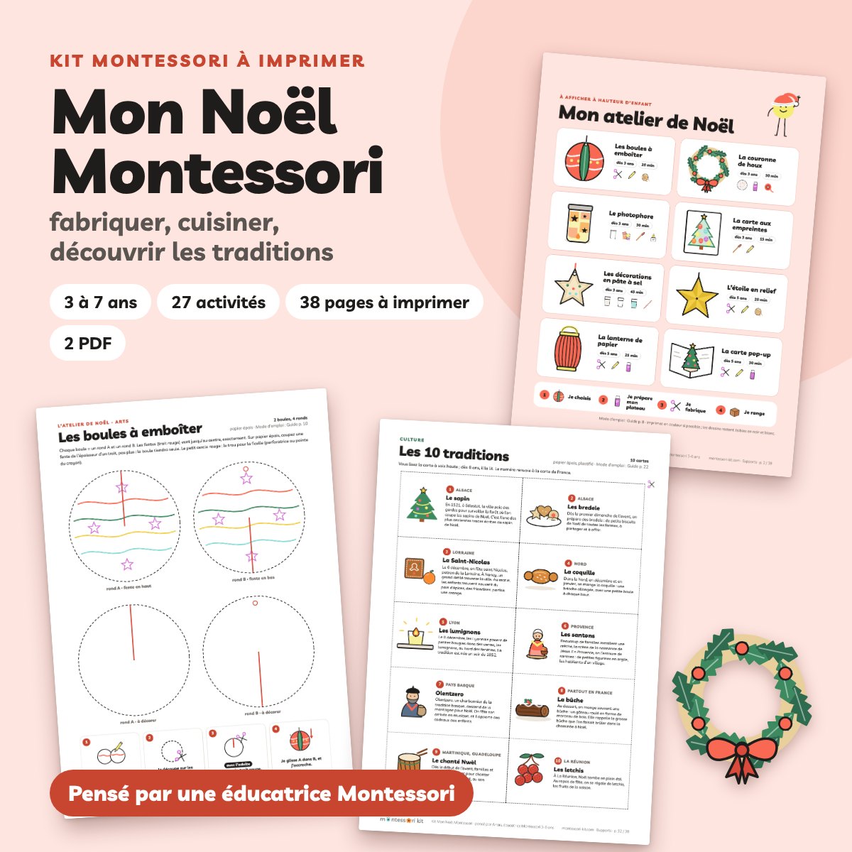 Mon kit Montessori Noël à imprimer pour les 3 à 7 ans : 27 activités et 38 pages à imprimer