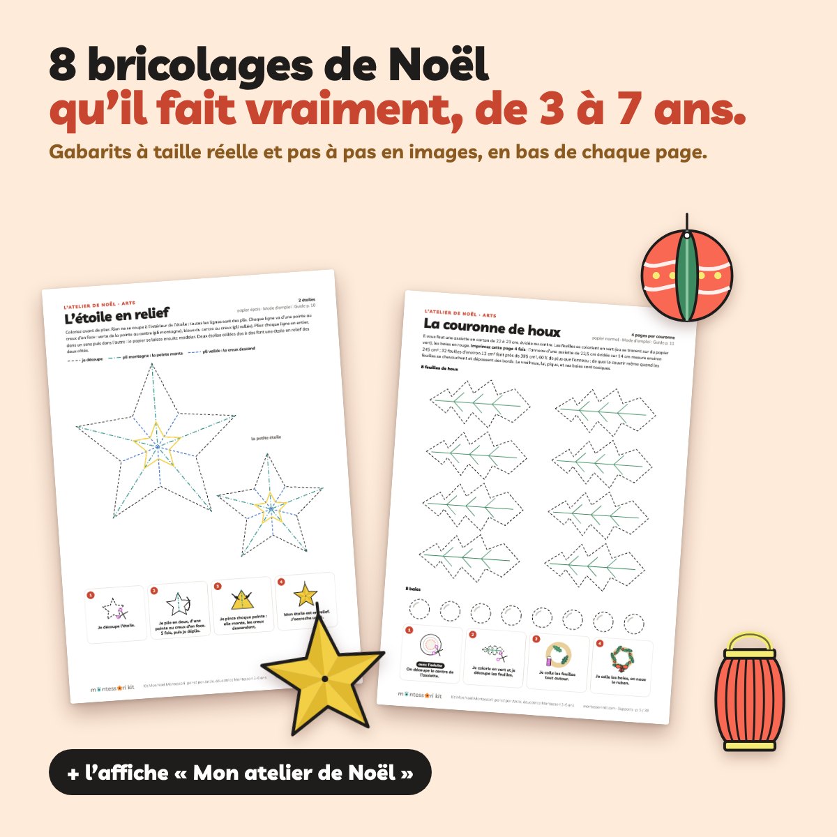 L’atelier de Noël : 8 bricolages à taille réelle avec leur pas à pas en images, de 3 à 7 ans