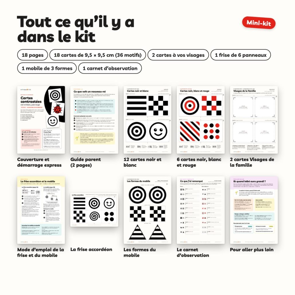 Contenu du mini-kit cartes contrastées bébé