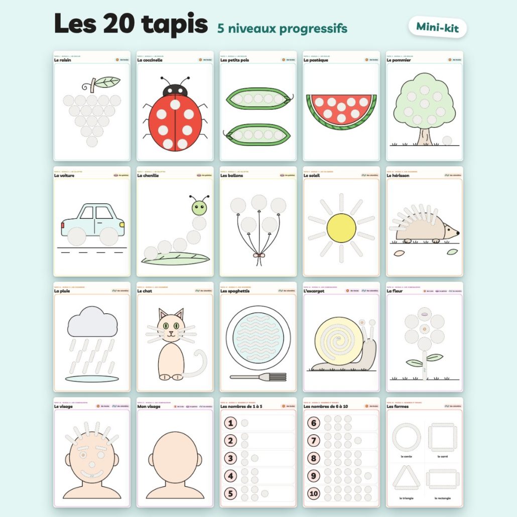 Les 20 tapis du mini-kit pâte à modeler à imprimer