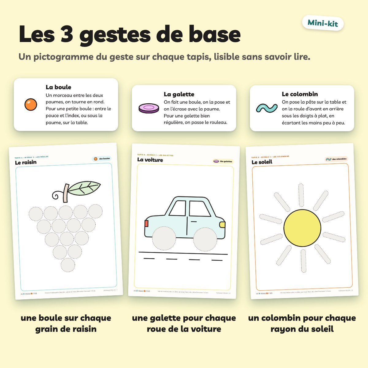 Les 3 gestes de la pâte à modeler : boule, galette, colombin
