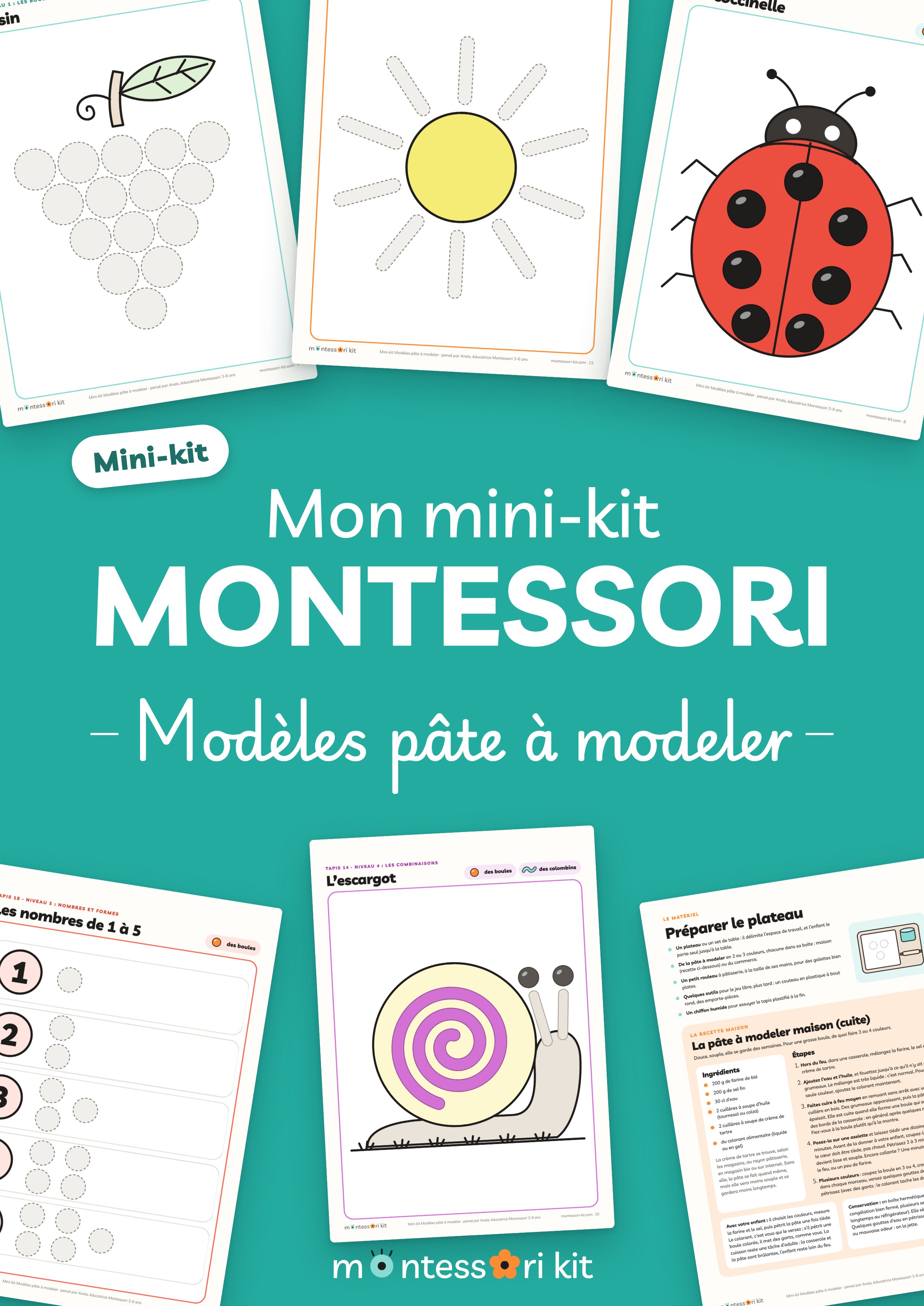 Mini-kit Montessori modèles pâte à modeler à imprimer, tapis coccinelle et escargot